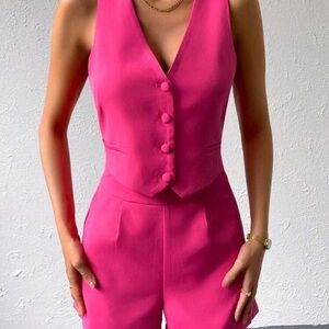 Vibrant Pink Sleeveless Romper with Tailored Fit